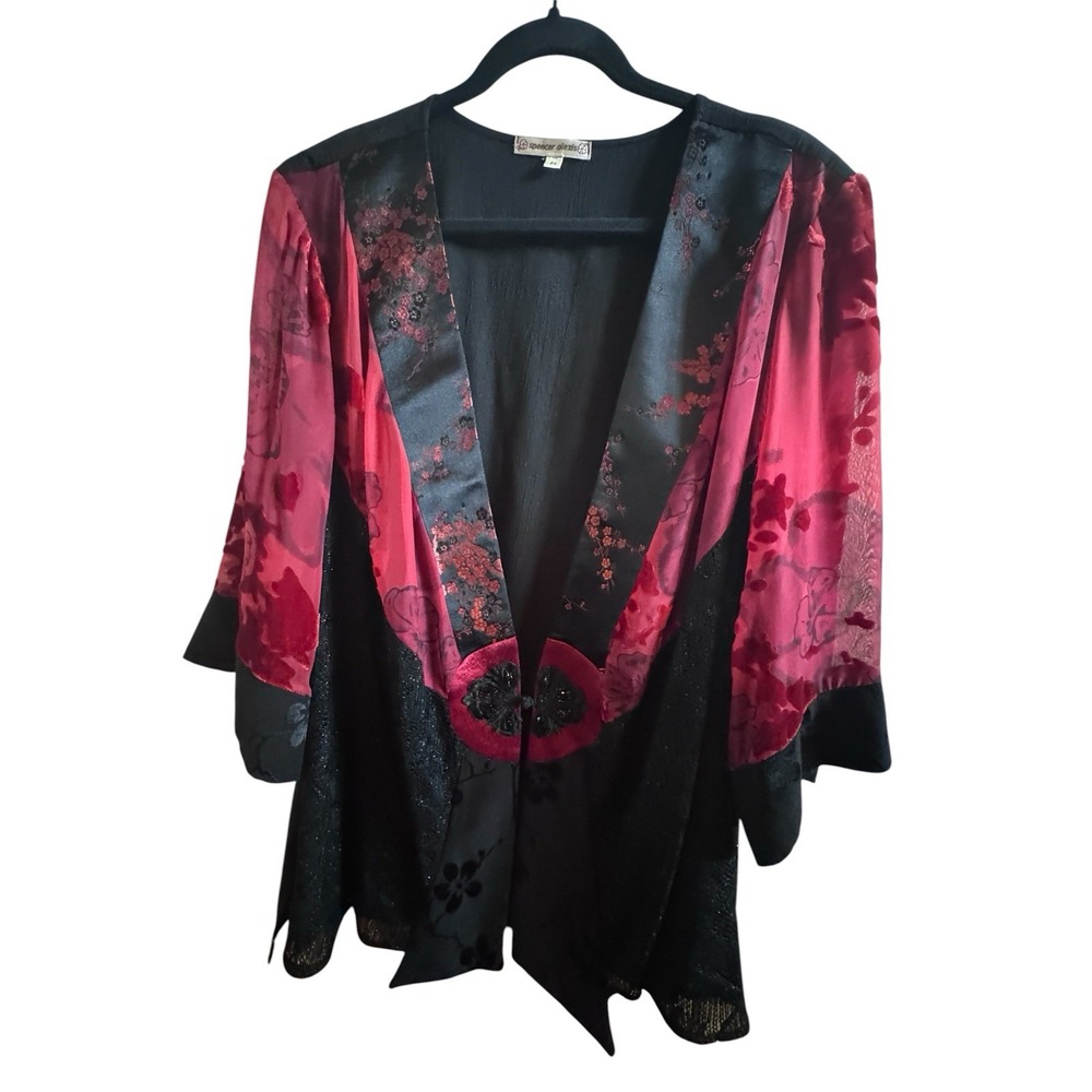 Vintage Spencer Alexis Women's Sz 2X Red Black Velvet Burnout Decorative Toggle